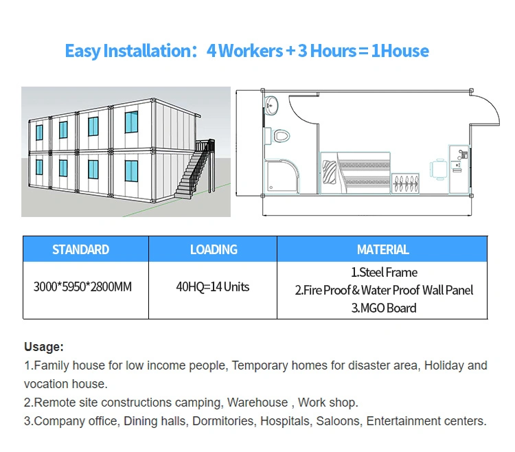 20FT Double Storey Prefab Modern Modular Labor Camp Detachable Container Office Prefab House for Sale